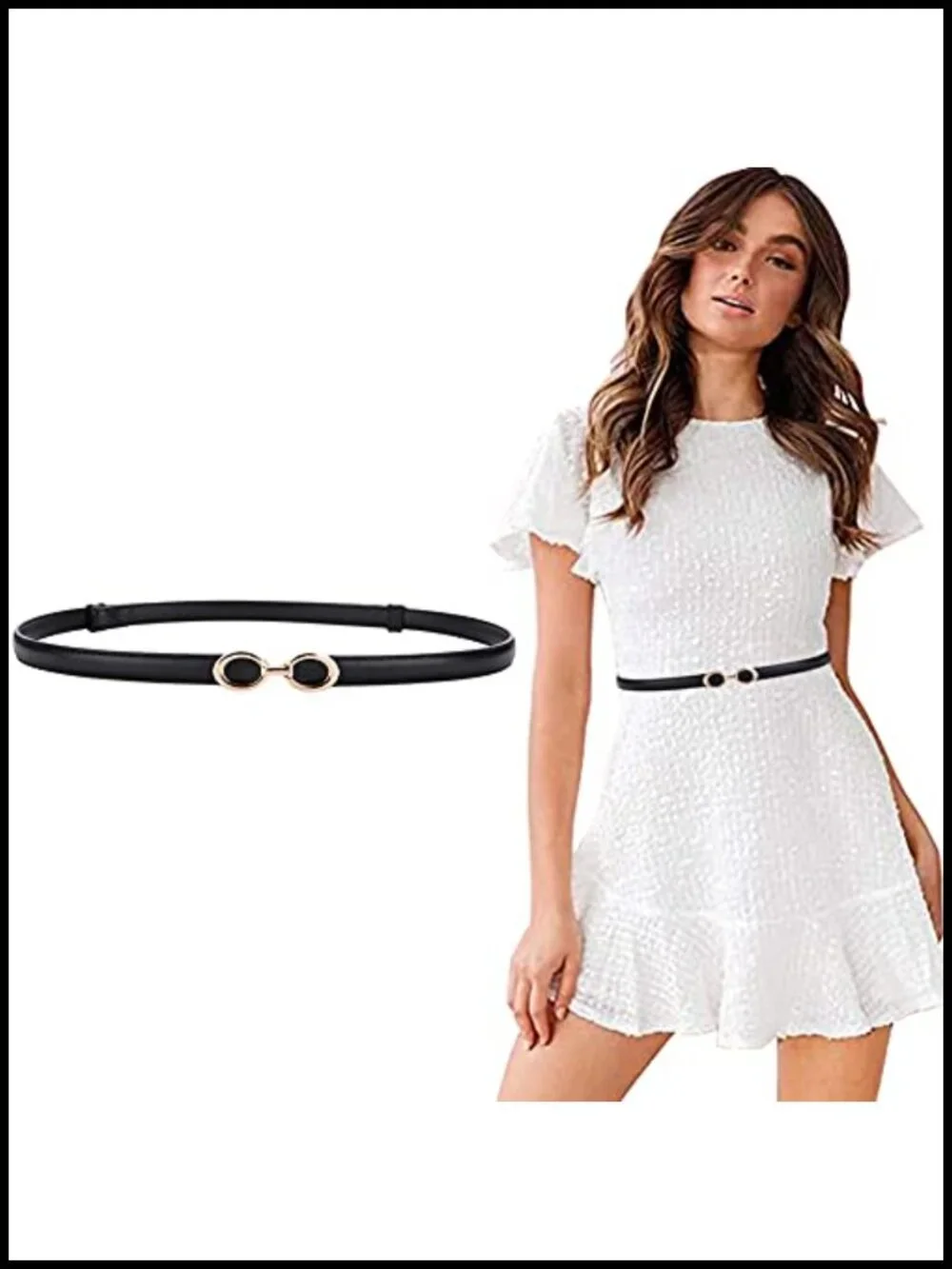 Women's Leather Skinny Belt Adjustable Thin Waist Belt Gold Buckle